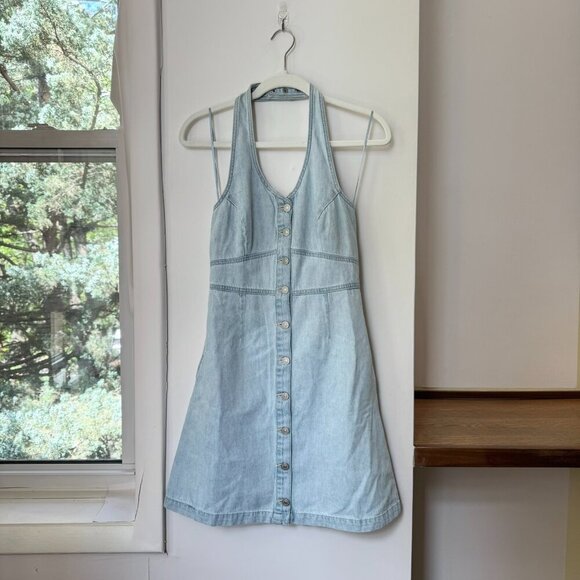 New Levis Janeesah Denim Jean Halter Short Mini Dress Button Light Wash Blue - Picture 13 of 13